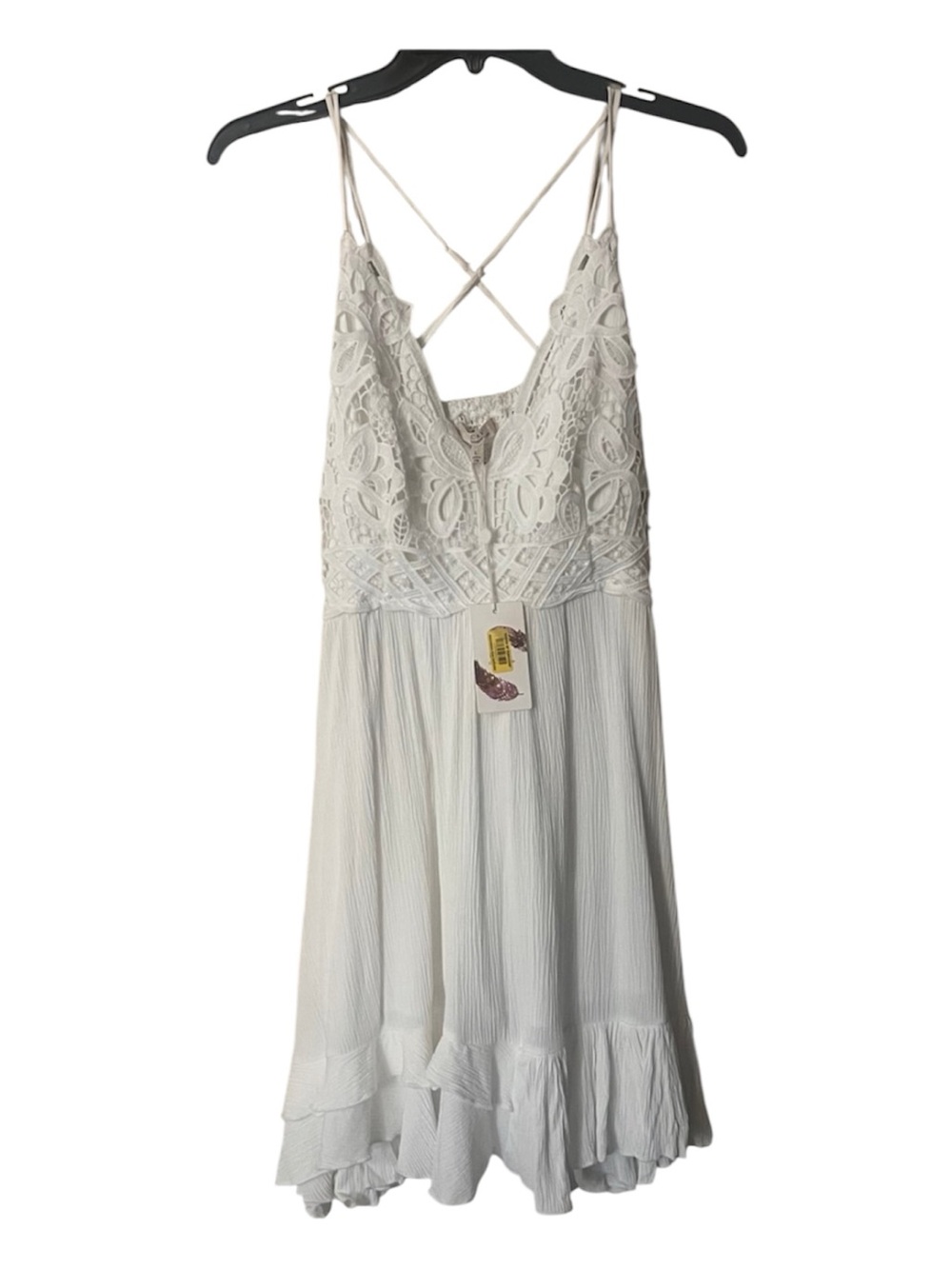 NWT Chelsea & Violet White Crochet Lace Boho Mini Dress Crisscross Back Size L